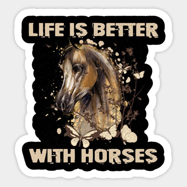 Life Is Better With Horses Horseback Riding Sticker by CardRingDesign